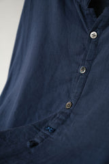 Porter Classic - SUVIN GOLD GAUZE STAND COLLAR LONG SMOCK SHIRT - NAVY (Product at Anemone Studio)