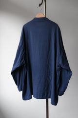 Porter Classic - SUVIN GOLD GAUZE STAND COLLAR LONG SMOCK SHIRT - NAVY (Product at Anemone Studio)