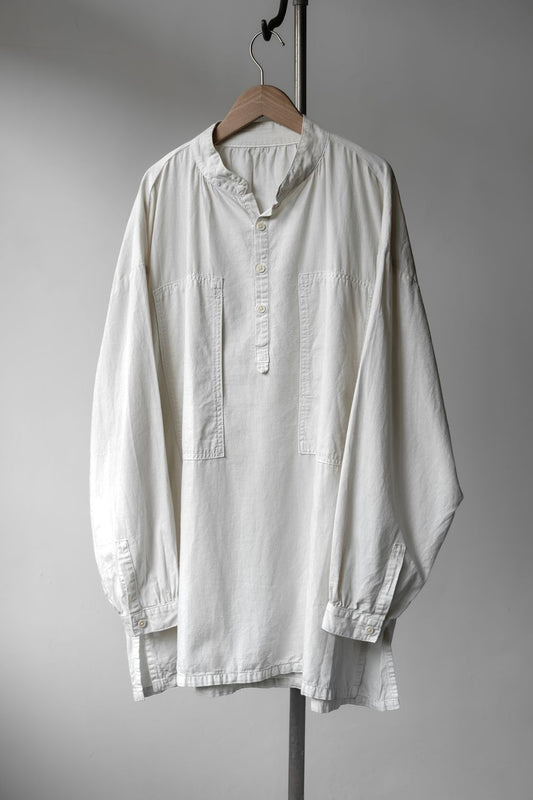 PORTER CLASSIC - STAND COLLAR LONG SMOCK SHIRT WATCH CHAIN ITEM - WHITE