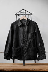 1940年代の「ル・モン・サン・ミシェル」フランス製ヴィンテージ ブラック モールスキン ボロジャケット フランス製ワークウェア ヴィンテージ ブラック モールスキン ボロボロ ワークジャケット