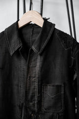 1940年代の「ル・モン・サン・ミシェル」フランス製ヴィンテージ ブラック モールスキン ボロジャケット フランス製ワークウェア ヴィンテージ ブラック モールスキン ボロボロ ワークジャケット