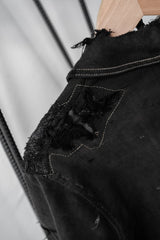 1940年代の「ル・モン・サン・ミシェル」フランス製ヴィンテージ ブラック モールスキン ボロジャケット フランス製ワークウェア ヴィンテージ ブラック モールスキン ボロボロ ワークジャケット