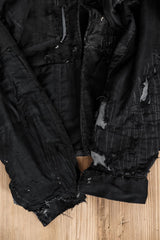 1940年代の「ル・モン・サン・ミシェル」フランス製ヴィンテージ ブラック モールスキン ボロジャケット フランス製ワークウェア ヴィンテージ ブラック モールスキン ボロボロ ワークジャケット