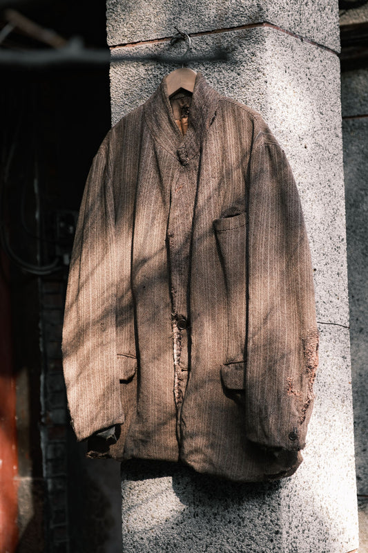 1930's French Wool Herringbone Boro Suit blazer法國襤褸大領片西裝外套