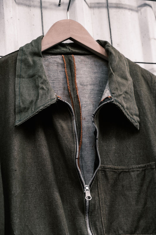 1950's BRITISH ARMY Green Denim Anti Louse Jumpsuit version