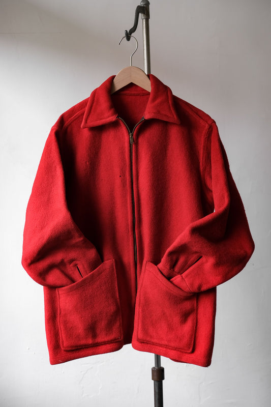 1950s L.L. Bean Wool Sports Jacket Red Hunting Zip Talon USA Made 古著羊毛拉鍊夾克