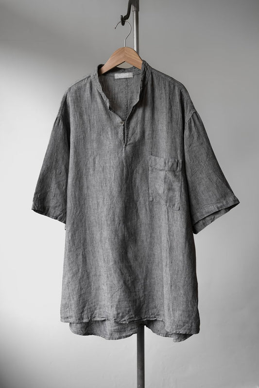 CONFECT nest Robe リネンヘアラインストライプスキッパーシャツ 日本のデザイナーブランド リネン細ストレートストライプ セーラーグローブ ヘッドシャツ