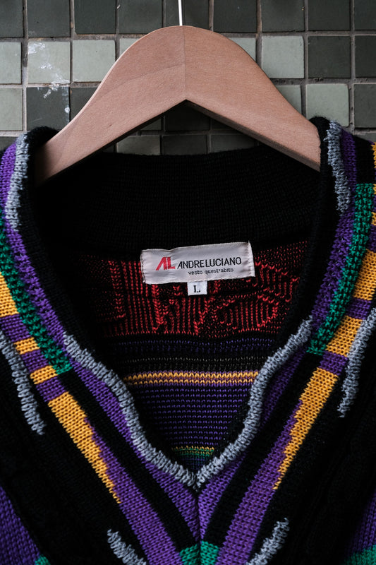"Andre Luciano" Vintage 3D Knit Sweater (COOGI STYLE) Colorful three-dimensional knitted sweater