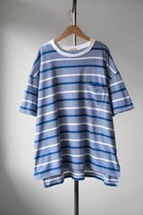 YSTRDY'S TMRRW Border Baggy Tee Japanese designer brand wide striped pocket short T blue