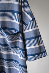 YSTRDY'S TMRRW Border Baggy Tee Japanese designer brand wide striped pocket short T blue