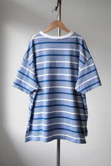 YSTRDY'S TMRRW Border Baggy Tee Japanese designer brand wide striped pocket short T blue