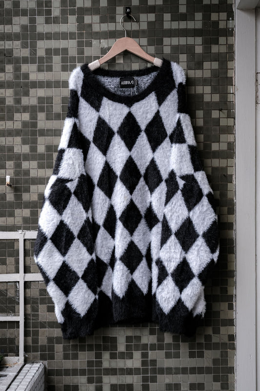 AJOBYAJO Harlequin Check Oversized Sweater Korean street brand diamond checkerboard sweater