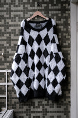 AJOBYAJO Harlequin Check Oversized Sweater Korean street brand diamond checkerboard sweater