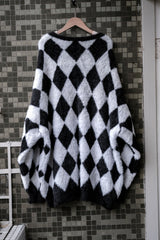 AJOBYAJO Harlequin Check Oversized Sweater Korean street brand diamond checkerboard sweater