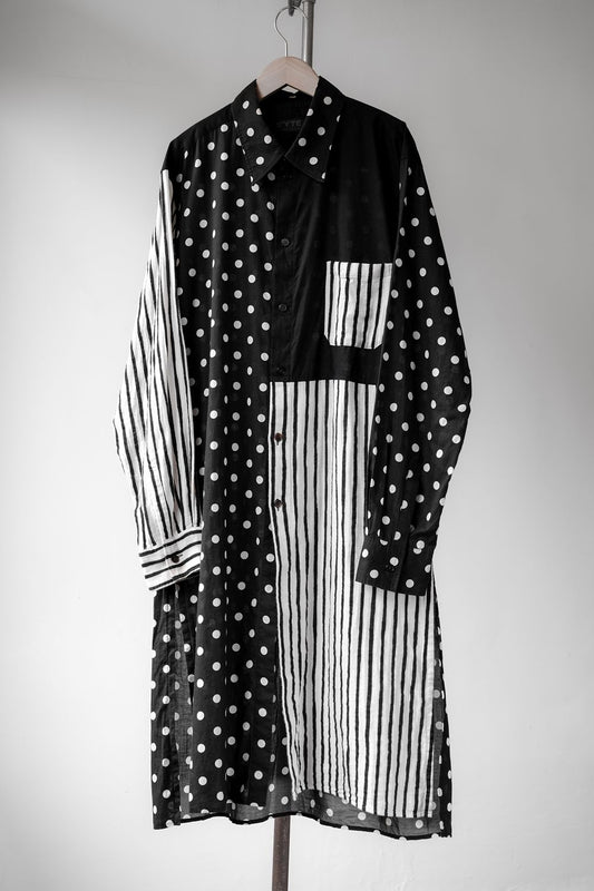 S’YTE Yohji Yamamoto Dot Stripe Pannel Long Shirt 山本耀司副線 條紋波點拼接長版襯衫