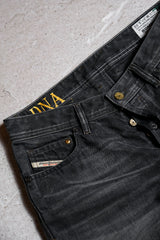 Diesel J-Cut Black Washed Denim Jeans Diesel washed black denim curved cut jeans made in Italy