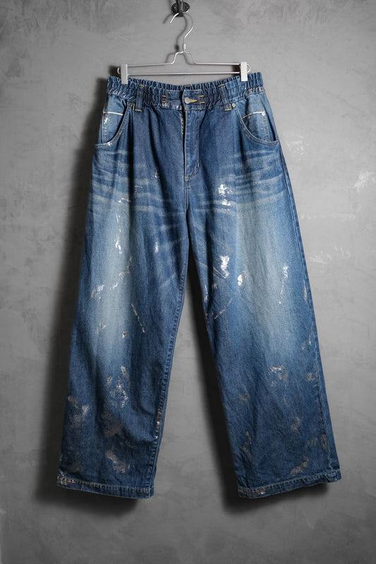 CLESSTE 24A/W シルバープリント ヴィンテージウォッシュ セルビッジデニム ワイドパンツ 日本のデザイナーブランド シルバープレートプリント デニム ワイドパンツ