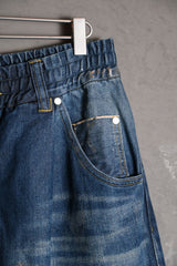 CLESSTE 24A/W シルバープリント ヴィンテージウォッシュ セルビッジデニム ワイドパンツ 日本のデザイナーブランド シルバープレートプリント デニム ワイドパンツ