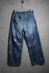 CLESSTE 24A/W シルバープリント ヴィンテージウォッシュ セルビッジデニム ワイドパンツ 日本のデザイナーブランド シルバープレートプリント デニム ワイドパンツ