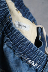 CLESSTE 24A/W シルバープリント ヴィンテージウォッシュ セルビッジデニム ワイドパンツ 日本のデザイナーブランド シルバープレートプリント デニム ワイドパンツ