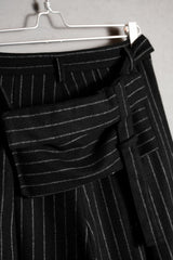 Huan Xiang Zhe ストライプ はかまパンツ 中国デザイナーブランドのストライプ ウール ワイドレッグ ワイドパンツ