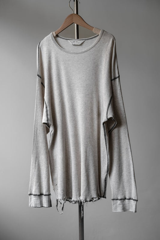 ANCELLM Damage Waffle Crew L/S T-Shirt Japanese designer brand waffle damage inner wear long sleeve light gray