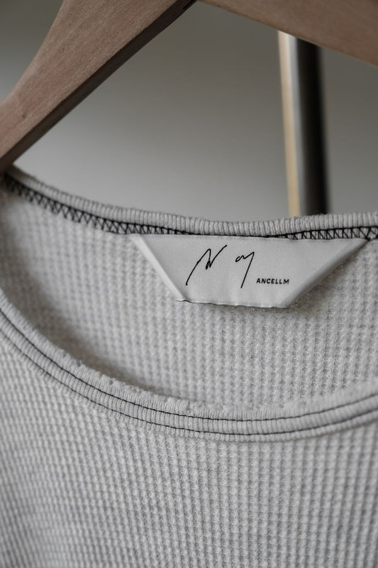 ANCELLM Damage Waffle Crew L/S T-Shirt Japanese designer brand waffle damage inner wear long sleeve light gray