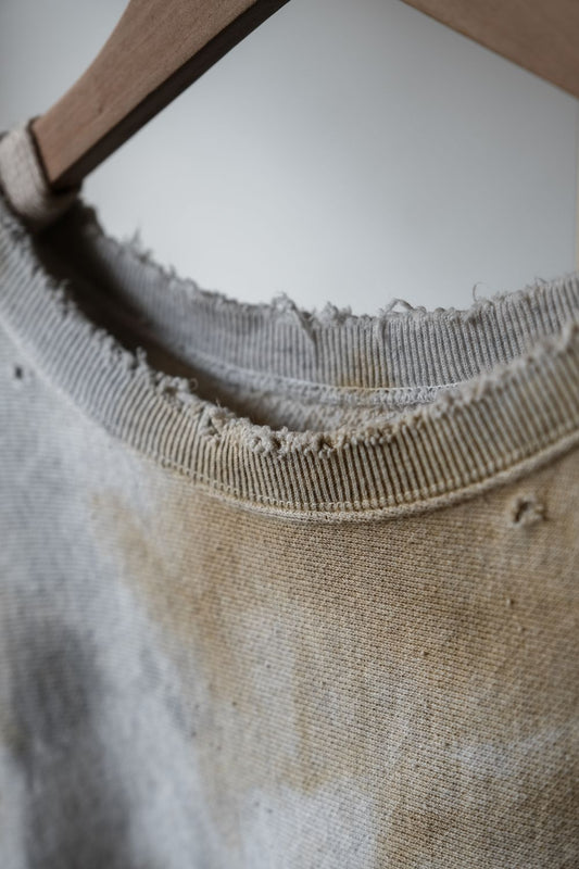 ANCELLM Marbling Sweat Shirt BEIGE×BLACK Japanese designer brand dyed destroyed terry cloth university T-shirt made in Japan