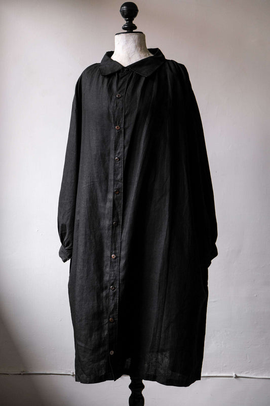 French 1910’s Antique Black Indigo Linen Biaude 法國古董 天然亞麻染黑馬商罩衫