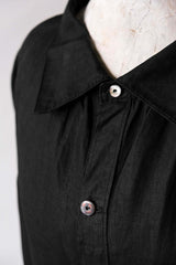 French 1910's Antique Black Indigo Linen Biaude French Antique Natural Linen Dyed Black Horse Trader Blouse