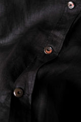 French 1910's Antique Black Indigo Linen Biaude French Antique Natural Linen Dyed Black Horse Trader Blouse