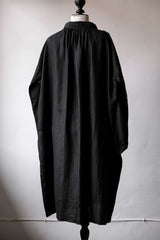 French 1910's Antique Black Indigo Linen Biaude French Antique Natural Linen Dyed Black Horse Trader Blouse