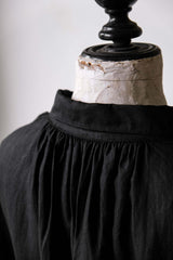 French 1910's Antique Black Indigo Linen Biaude French Antique Natural Linen Dyed Black Horse Trader Blouse