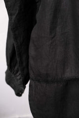 French 1910's Antique Black Indigo Linen Biaude French Antique Natural Linen Dyed Black Horse Trader Blouse