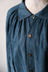 French 1910's Antique Indigo Linen Biaude French antique natural linen blue-dyed horse dealer's blouse