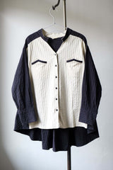 if&n プリーツドレスシャツ 台湾デザイナーブランド プリーツシャツ ネイビーブルー/ホワイト (サンプル)