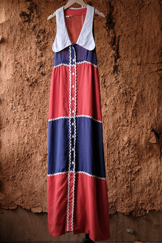 ヴィンテージ レースカラー ドットプリント ノースリーブ ドレス