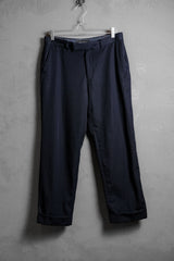 PHENOMENON 12S/S Wool Slacks Pants - NAVY Japanese designer brand wool fold-over suit trousers dark blue