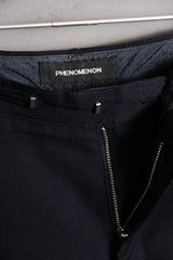 PHENOMENON 12S/S Wool Slacks Pants - NAVY Japanese designer brand wool fold-over suit trousers dark blue