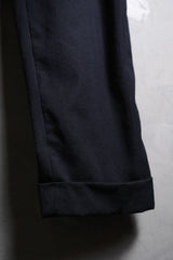PHENOMENON 12S/S Wool Slacks Pants - NAVY Japanese designer brand wool fold-over suit trousers dark blue