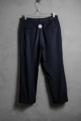 PHENOMENON 12S/S Wool Slacks Pants - NAVY Japanese designer brand wool fold-over suit trousers dark blue