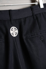 PHENOMENON 12S/S Wool Slacks Pants - NAVY Japanese designer brand wool fold-over suit trousers dark blue