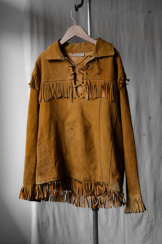 「バーマン バックスキン」ヴィンテージ スエード タッセル ウエスタン レースアップ プルオーバー
