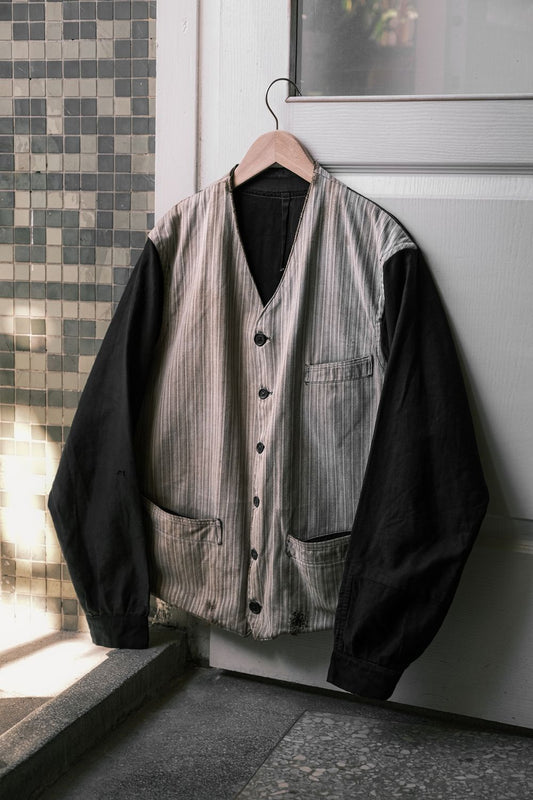French Vintage Striped Gilet Jacket 法國古著 棉質條紋馬甲工作外套