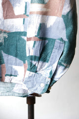Vintage “Blue-M” No Collar Pattern Shirt Retro Geometric Collarless Printed Shirt