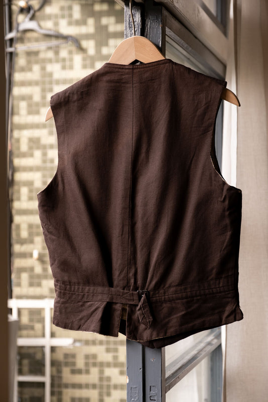 1930's French Vintage Brown Red Wool Work Gilet