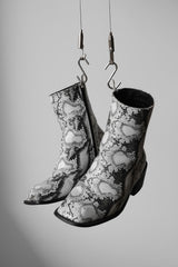 Soerte Square Toe Leather Boots Japanese brand snake print square toe leather boots