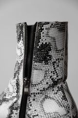 Soerte Square Toe Leather Boots Japanese brand snake print square toe leather boots