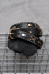 HTC Hollywood Trading Company EMBOSS POLICE BLACK FULL STUDS BELT 美國古董皮件品牌 黑色皮革壓紋滿版鉚釘寶石皮帶