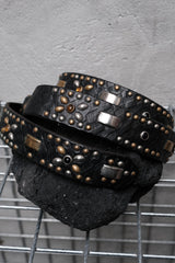 HTC Hollywood Trading Company EMBOSS POLICE BLACK FULL STUDS BELT 美國古董皮件品牌 黑色皮革壓紋滿版鉚釘寶石皮帶